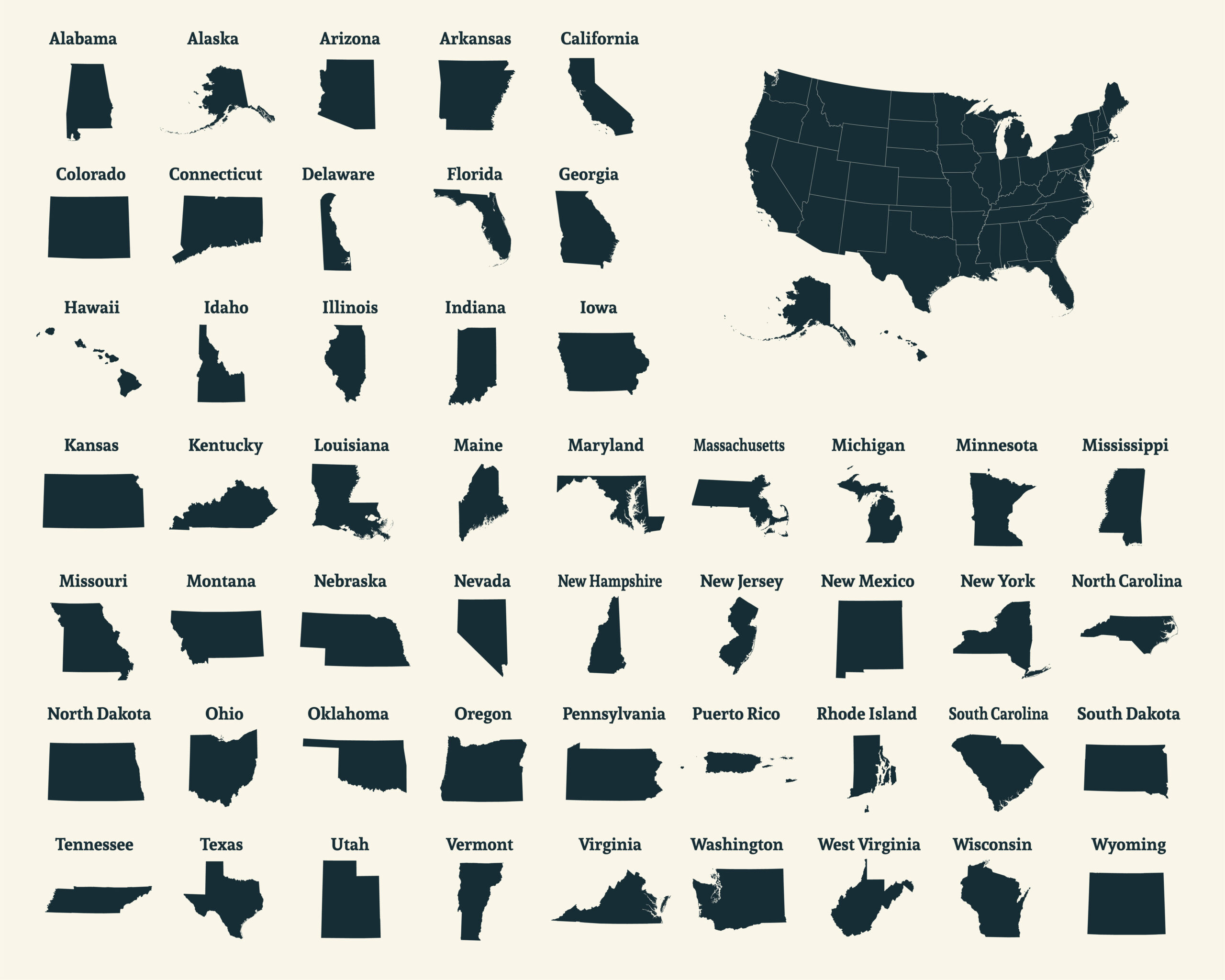 Outline Map Of The United States Of America 50 States Of The Usa Us Map With State Borders Silhouette Of The Usa Vector